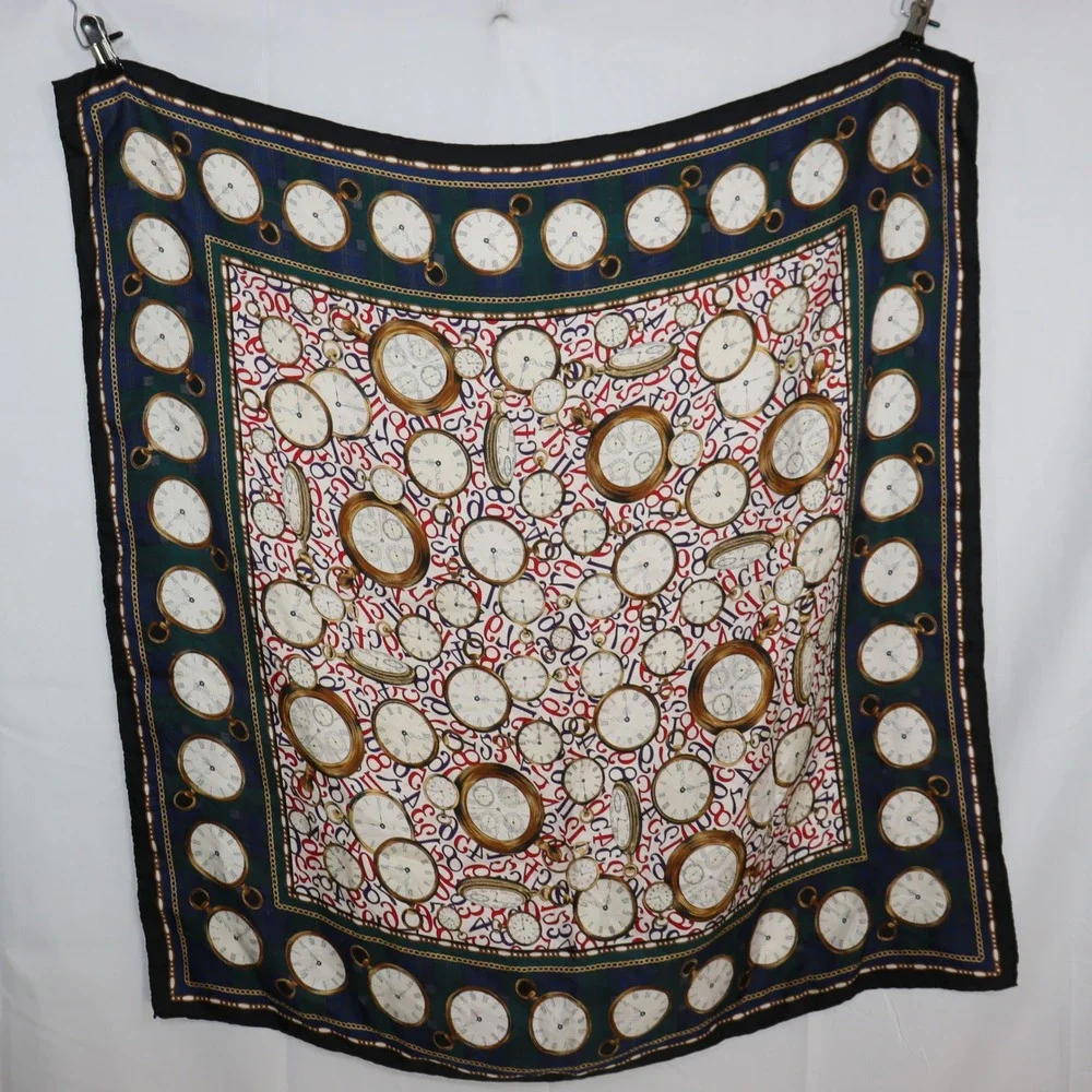Unbranded Pocket Watch Scarf 34x33 Multicolor‎ Women Vintage Clock Print